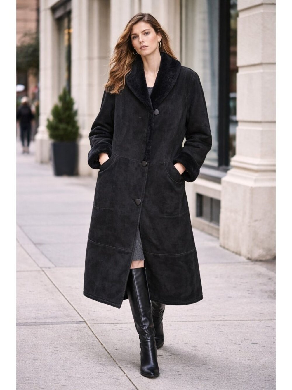 Rafel Brothers Shearling Coat Womens 8 Black Sheepskin Fur Lined Leather Coat